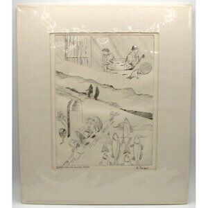 R. Jordan Signed Interests and Random Stuff Pencil Landscape Art Drawing Matted